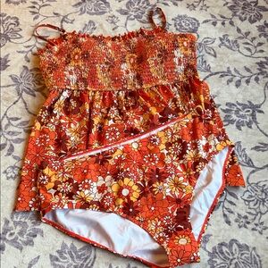 SHEIN Floral Red and Orange Swimsuit 3X